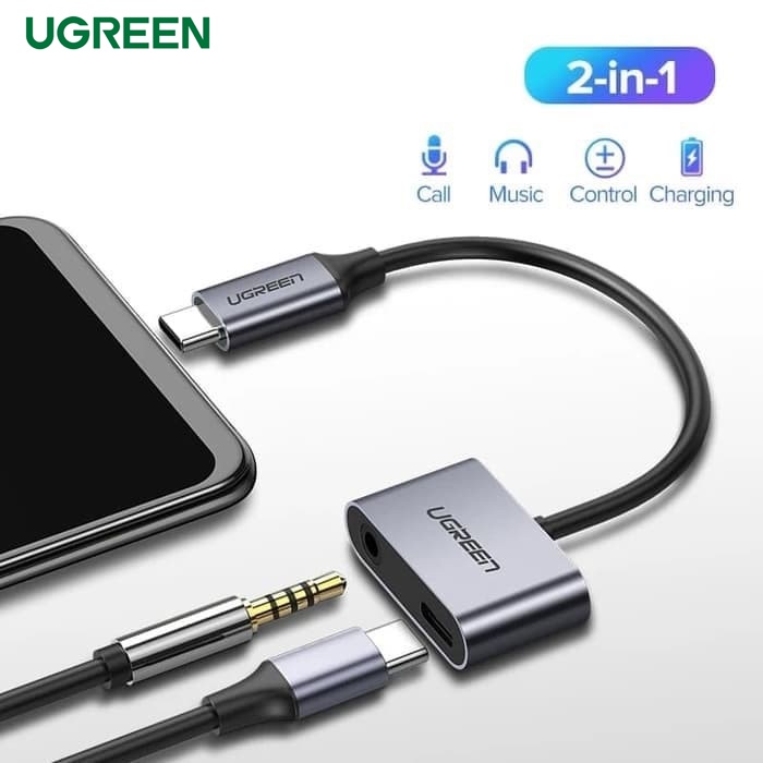 UGREEN ORIGINAL Audio Adapter Type C to Type C and 3.5MM Converter Adaptor Kabel Jack Gaming Splitte