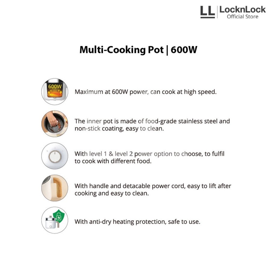 Lock and Lock Panci Listrik  Multi Cooking Pot 1.5l Electric cooker 600w Lock n Lock Lock&amp;Lock LocknLock