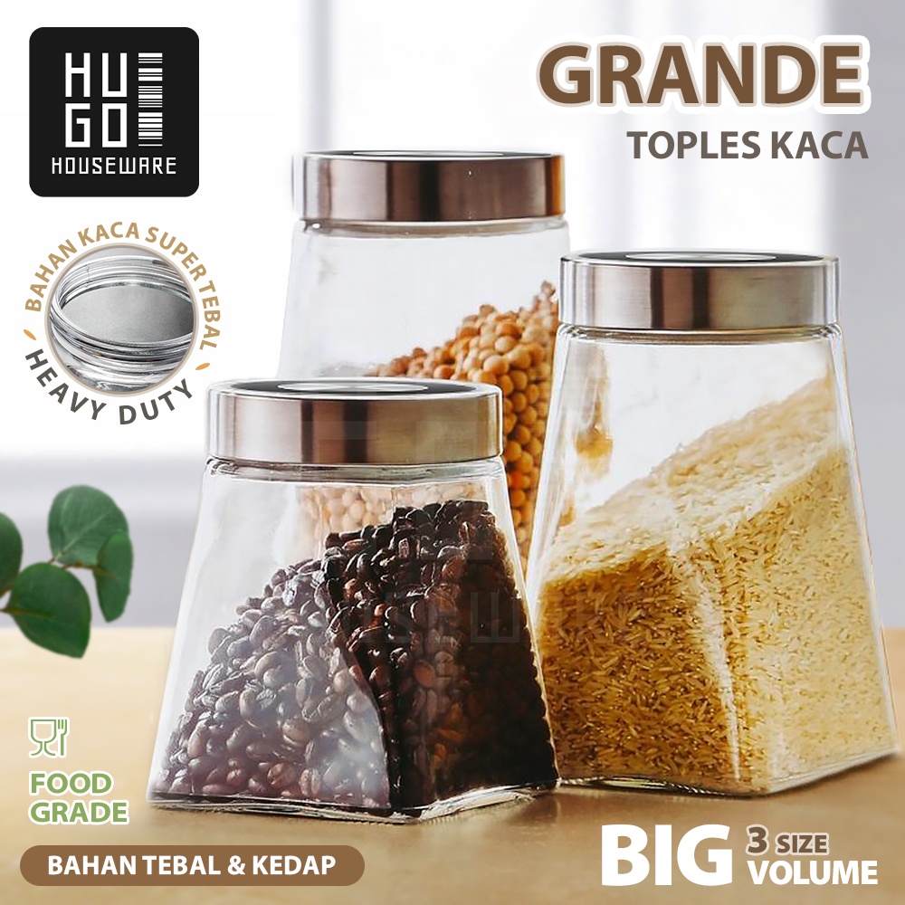 HUGO Toples Kaca Tempat Penyimpanan Kue Makanan Kacang Kedap Udara Toples Bening Premium Quality