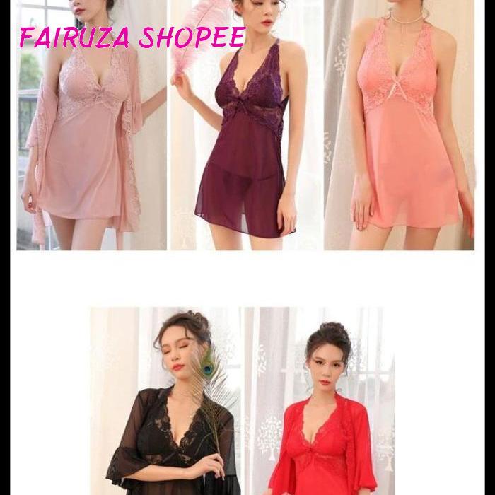BAJU TIDUR WANITA LINGERIE SEXY KIMONO SET BAJU TIDUR SUSPENDER A0253 BAJU TIDUR WANITA LINGERIE SEX