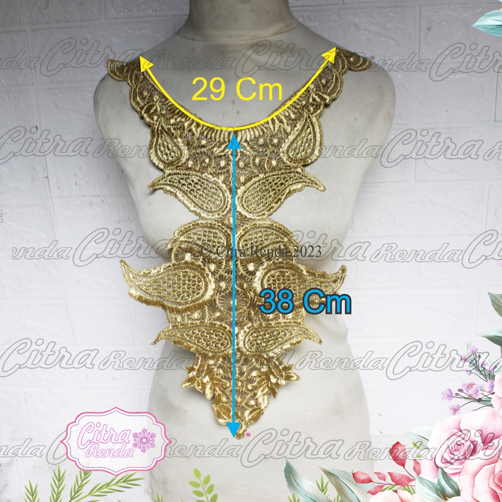 (Per Pcs) AP495 Kerah Bordir / Renda Leher / Patch Leher Gold
