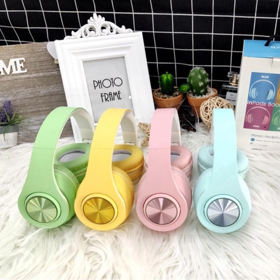 Headset Headphone Bluetooth Bando Inpods Boom Macaron B39