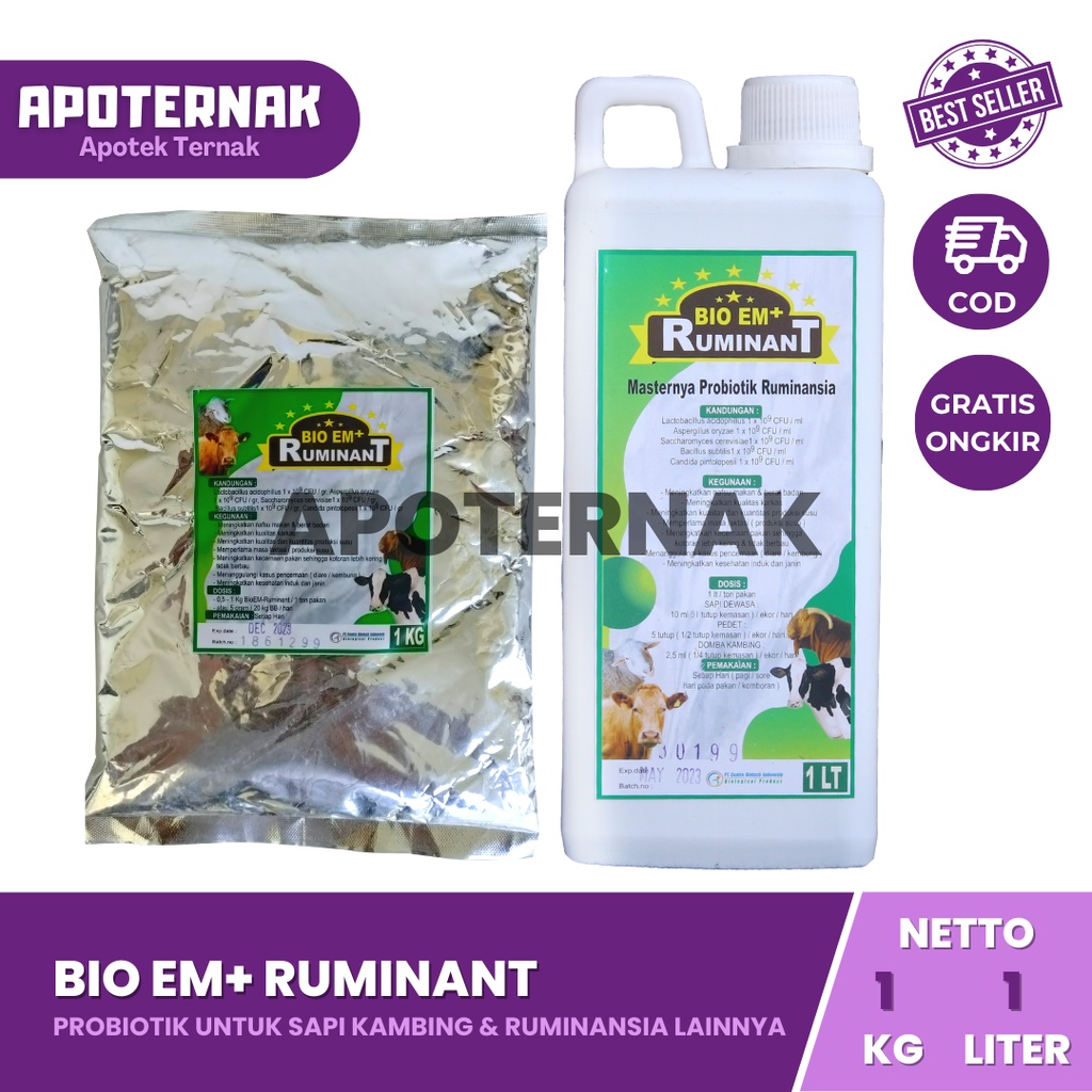 Probiotik Serbuk Ternak BIO EM+ 1 Kg Ruminant - probiotik sapi - Probiotik Kambing BIO EM+ RUMINANT Serbuk | Probiotik Ternak Sapi Kambing Domba | Apoternak