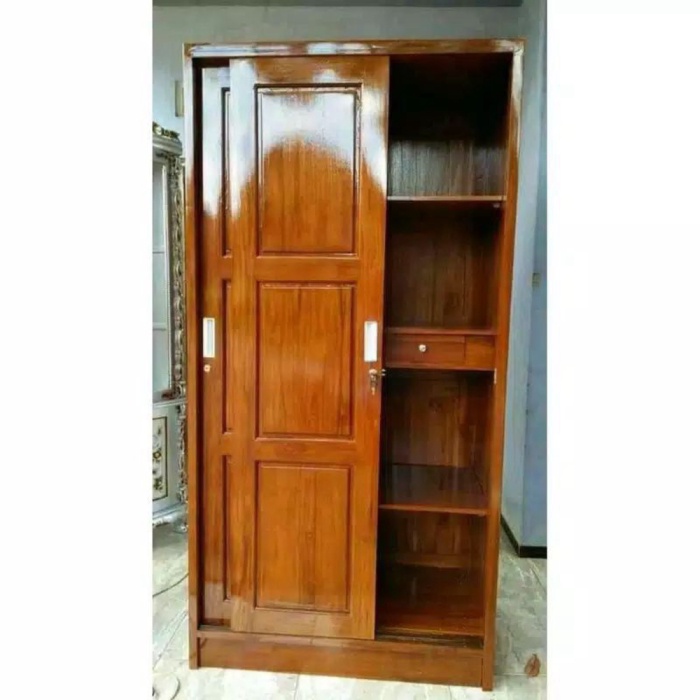 lemari minimalis sliding pintu 2 kayu jati