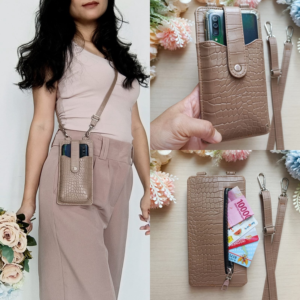 Tas Selempang Wanita Mini Kulit PU CROCO SLING PHONE Bag