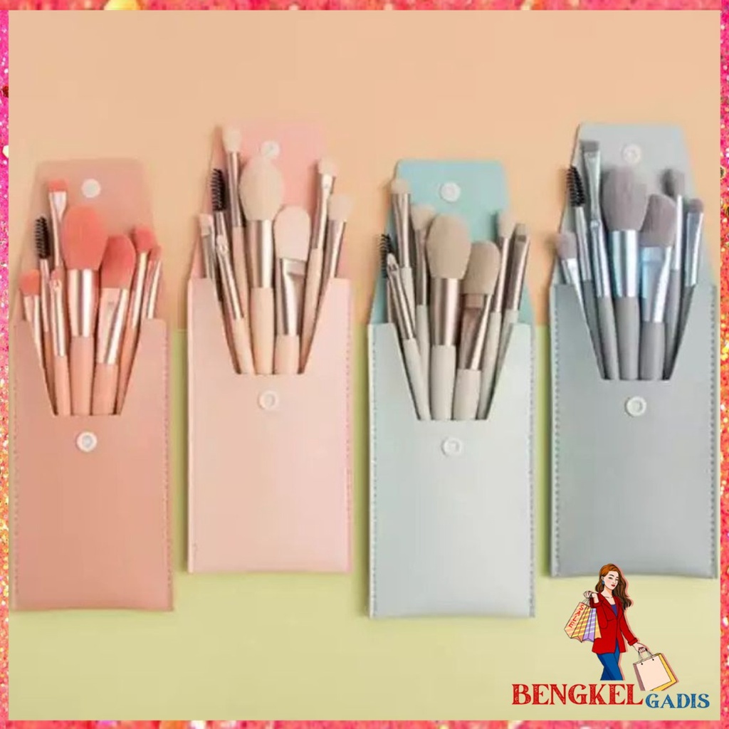 Kuas Make Up 8 IN 1 Free Pouch Make Up Brush 8Pcs Mini Travel Cosmetic Brush Make Up Tools Set