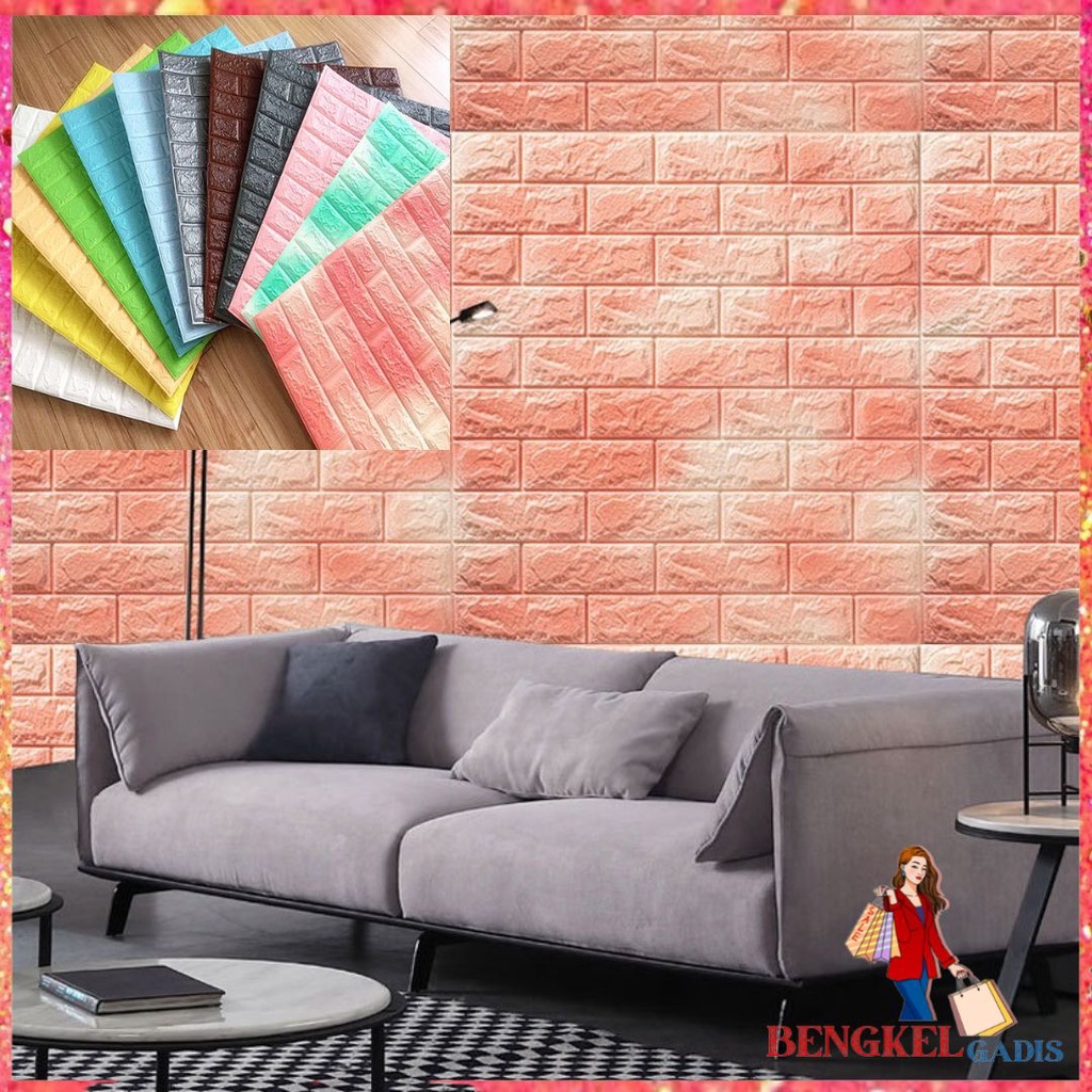 BG Wallpaper Dinding Foam 3D Motif Batu Bata Corak Ukuran 76 x 70 CM Waterproof Brick Sticker Wallpa