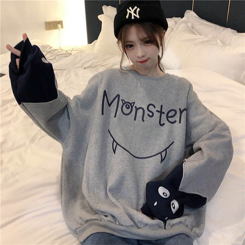 CREWNECK SWEATER WANITA - MONSTER SMILE OVERSIZE SWEATSHIRT PAKAIAN WANITA BIGSIZE