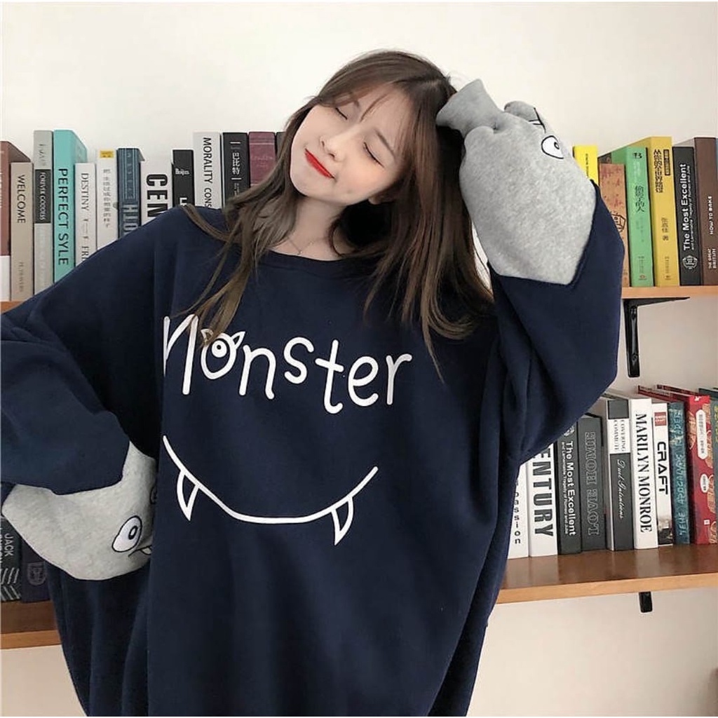 CREWNECK SWEATER WANITA - MONSTER SMILE OVERSIZE SWEATSHIRT PAKAIAN WANITA BIGSIZE