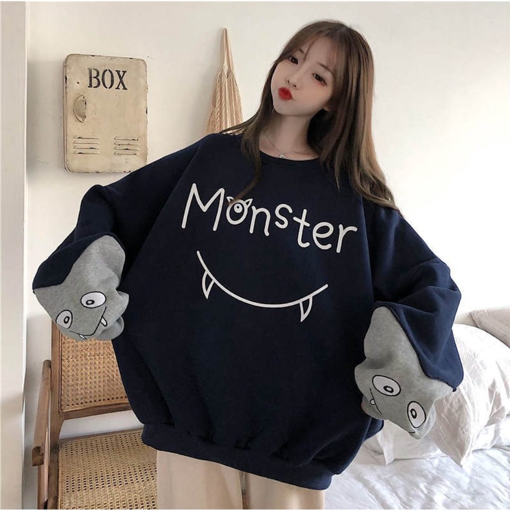 CREWNECK SWEATER WANITA - MONSTER SMILE OVERSIZE SWEATSHIRT PAKAIAN WANITA BIGSIZE