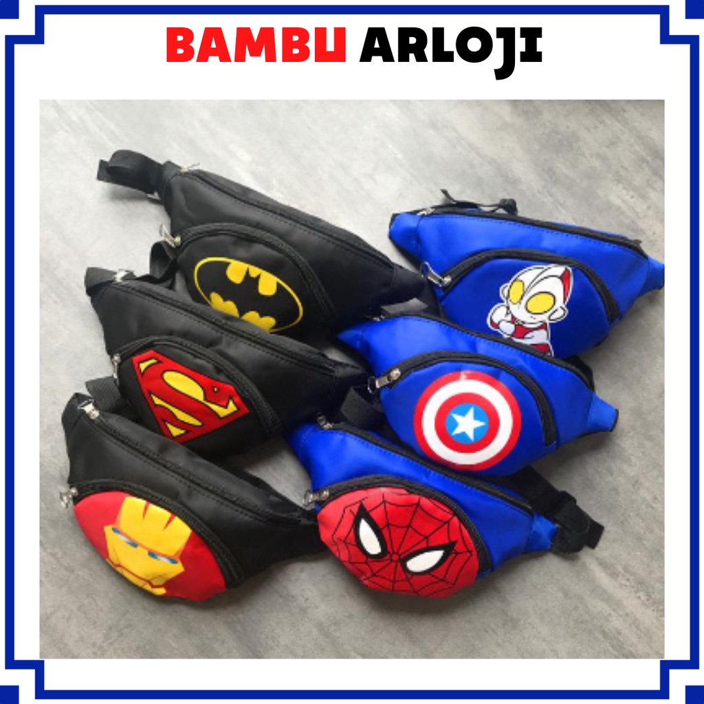 BAJ Tas Anak Laki Laki Lucu Waist Bag Anak Karakter Super Heroes Spiderman Batman Ultraman Ironman Captain America TA060