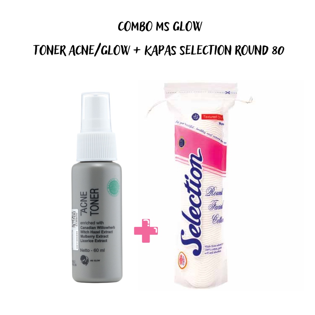 MS GLOW Bundling Toner Glowing/Acne + Kapas Selection