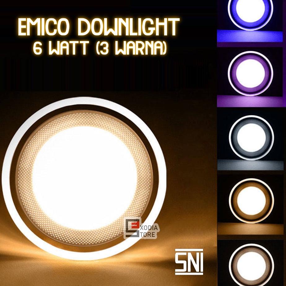 Stok terbaru  Emico Lampu LED Downlight 6 Watt 3 Warna Cahaya SNI Panel Light Lampu Plafon Extrabrig