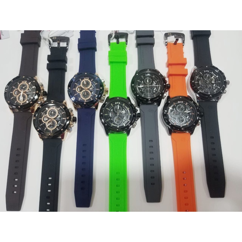 Jam Tangan Pria Original Evans Jayden Series 9494 Rubber Strap Chrono Aktif Waterproof Anti Air