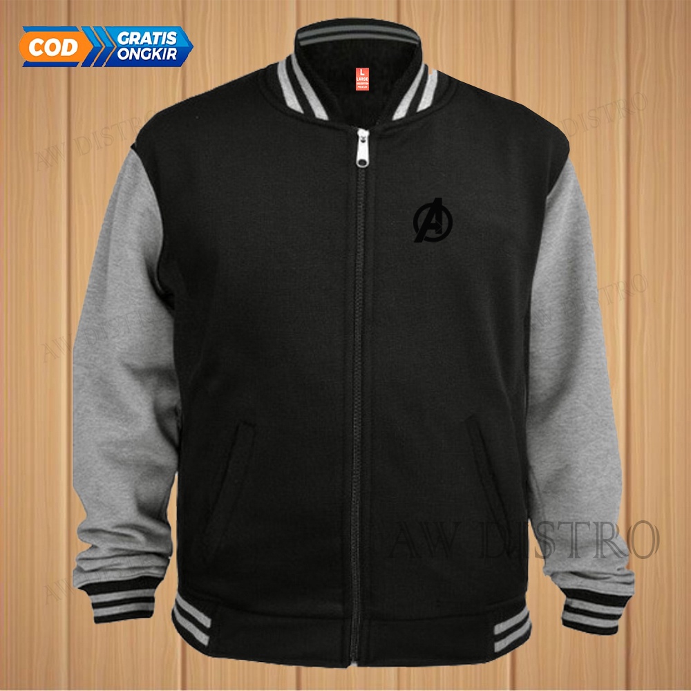 COD Jaket Baseball Varsity Distro Avengers Text Hitam Premium Quality