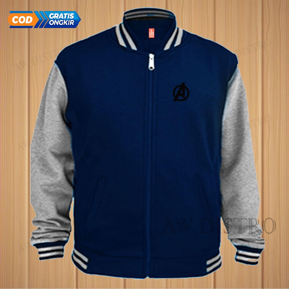 COD Jaket Baseball Varsity Distro Avengers Text Hitam Premium Quality