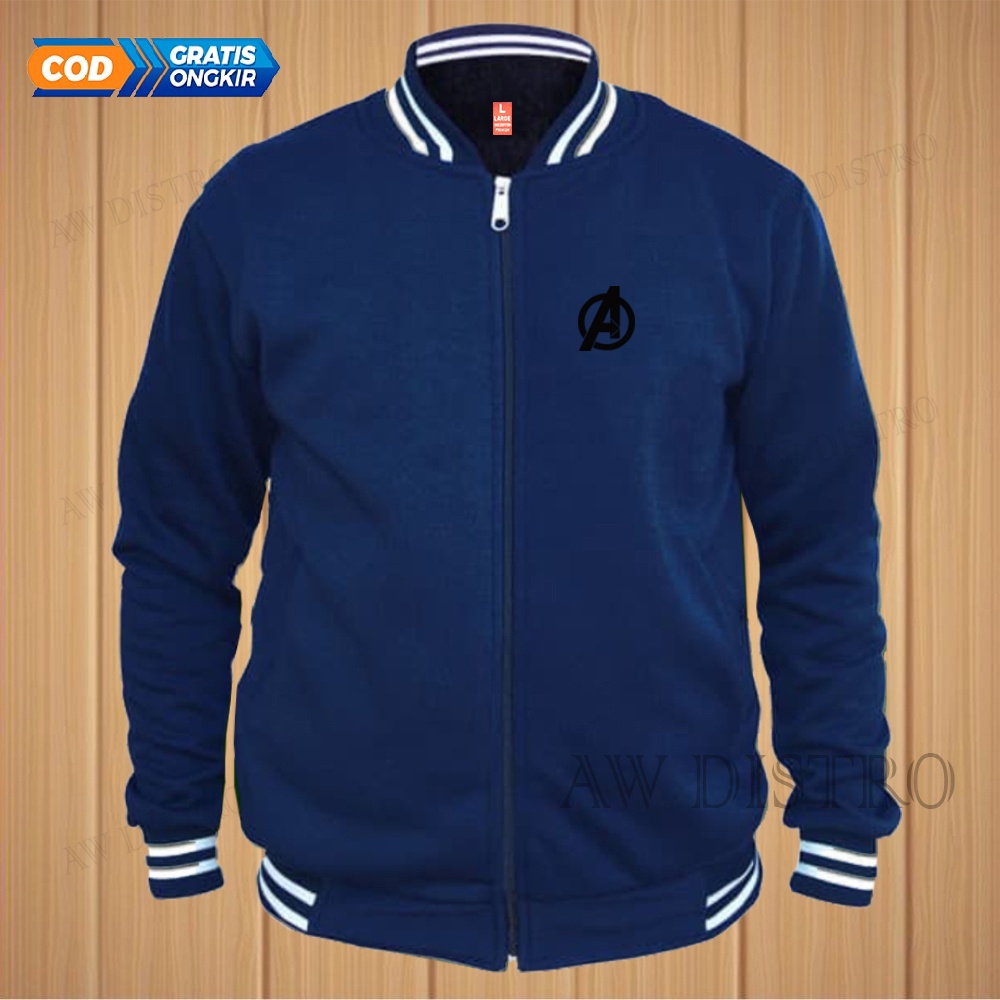 COD Jaket Baseball Varsity Distro Avengers Text Hitam Premium Quality