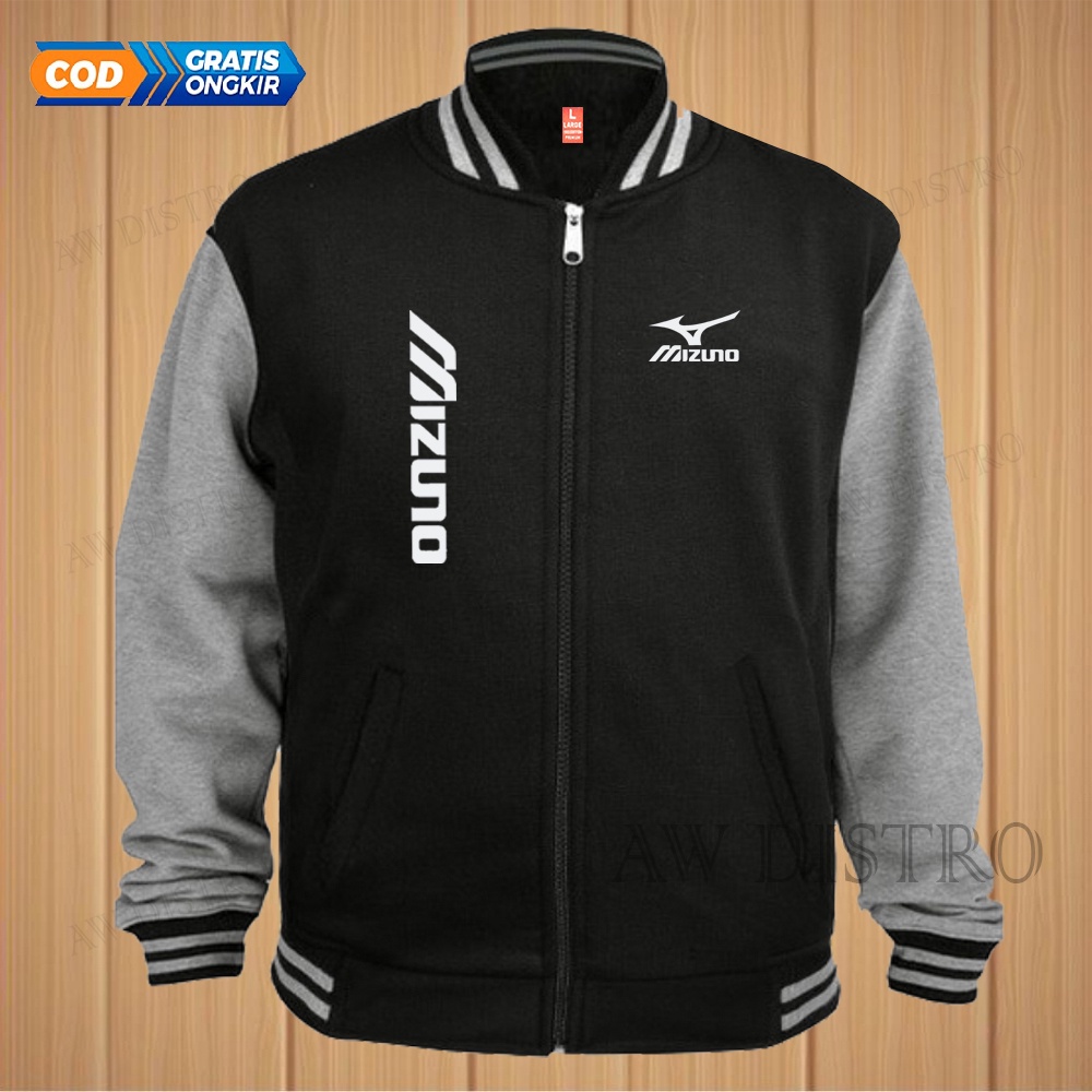 COD Jaket Baseball Varsity Distro Mizuno Kirka Text Putih Premium Quality