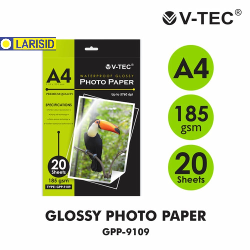 

Kertas Foto V-Tec Photo Paper Glossy A4 185 Gsm 20 Sheets