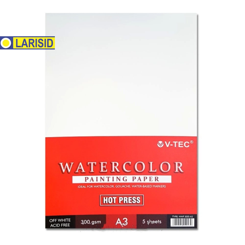 

Water Colour Paper A3 300Gsm V-Tec 5 Sheets Hot Pressed