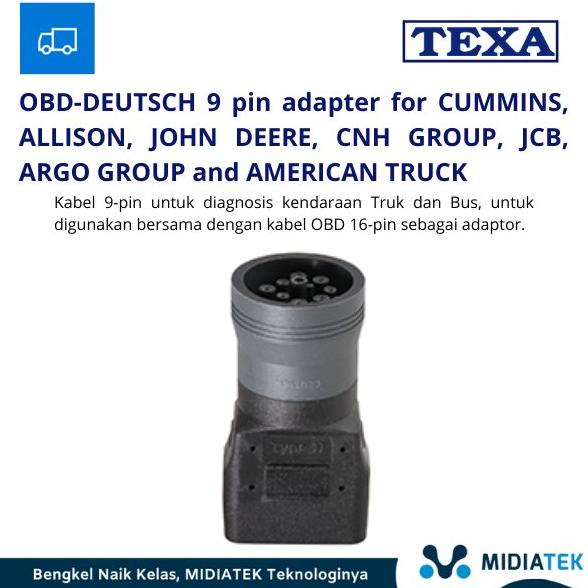 Texa OBD-DEUTSCH 9 pin adapter for CUMMINS. ALLISON. JOHN DEERE. CNH GROUP. JCB. ARGO GROUP and AMERICAN TRUCK