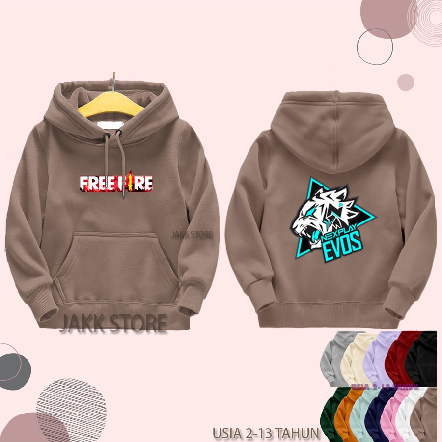 Sweater Hoodie FF FREE FIRE Anak Laki Laki Keren/Hodie EVOS Anak Anak Usia 2 3 4 5 6 7 8 9 10 11 12 13 Tahun Terbaru/Sweater Switer Anak Cowok Hitam