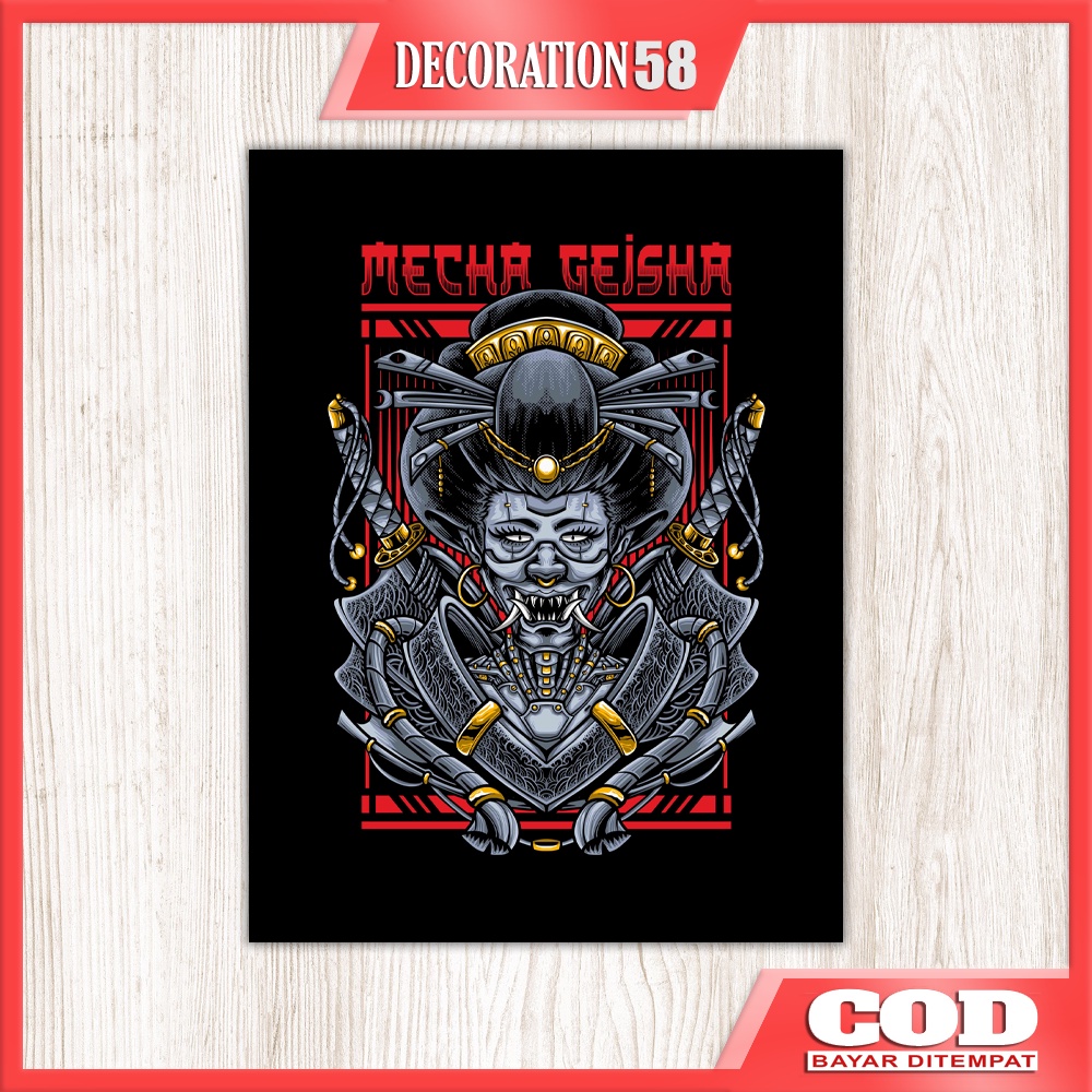 Wall Decor Dekorasi Hiasan Pajangan Dinding Rumah Kamar Tidur Poster Kayu Mecha Geisha Motif  Cultur