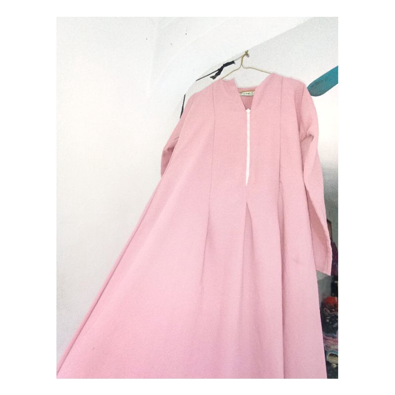 Pink Plain Long Dress / Gamis Pink Polos