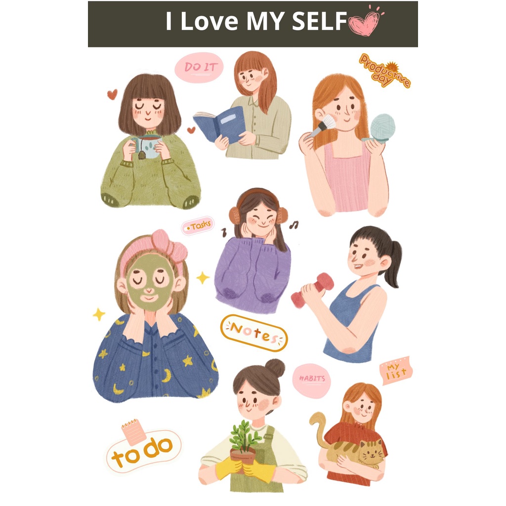 

Sticker Girl I LOVE MY SELF aesthetic sticker non cutting custom girl