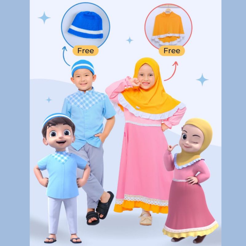 STOK MASIH READY Setelan Muslim Anak Kemeja Koko dan One Set Gamis Hijab Serial Hafiz Hafizah