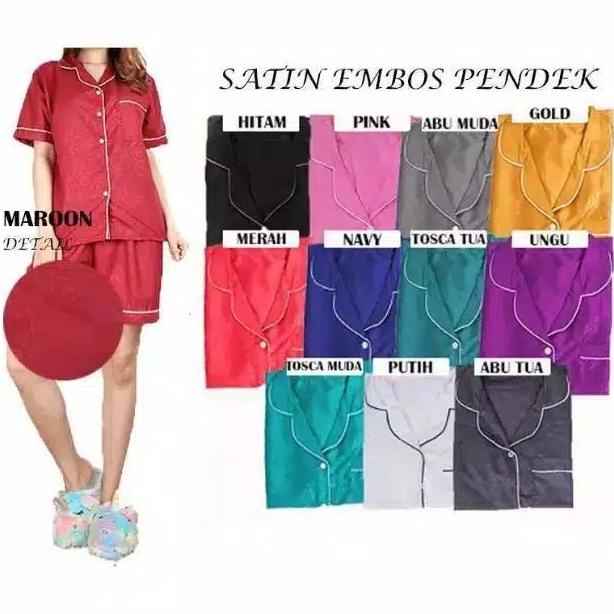 piyama hp wanita satin embos - set piyama hotpant celana pendek wanita |gat