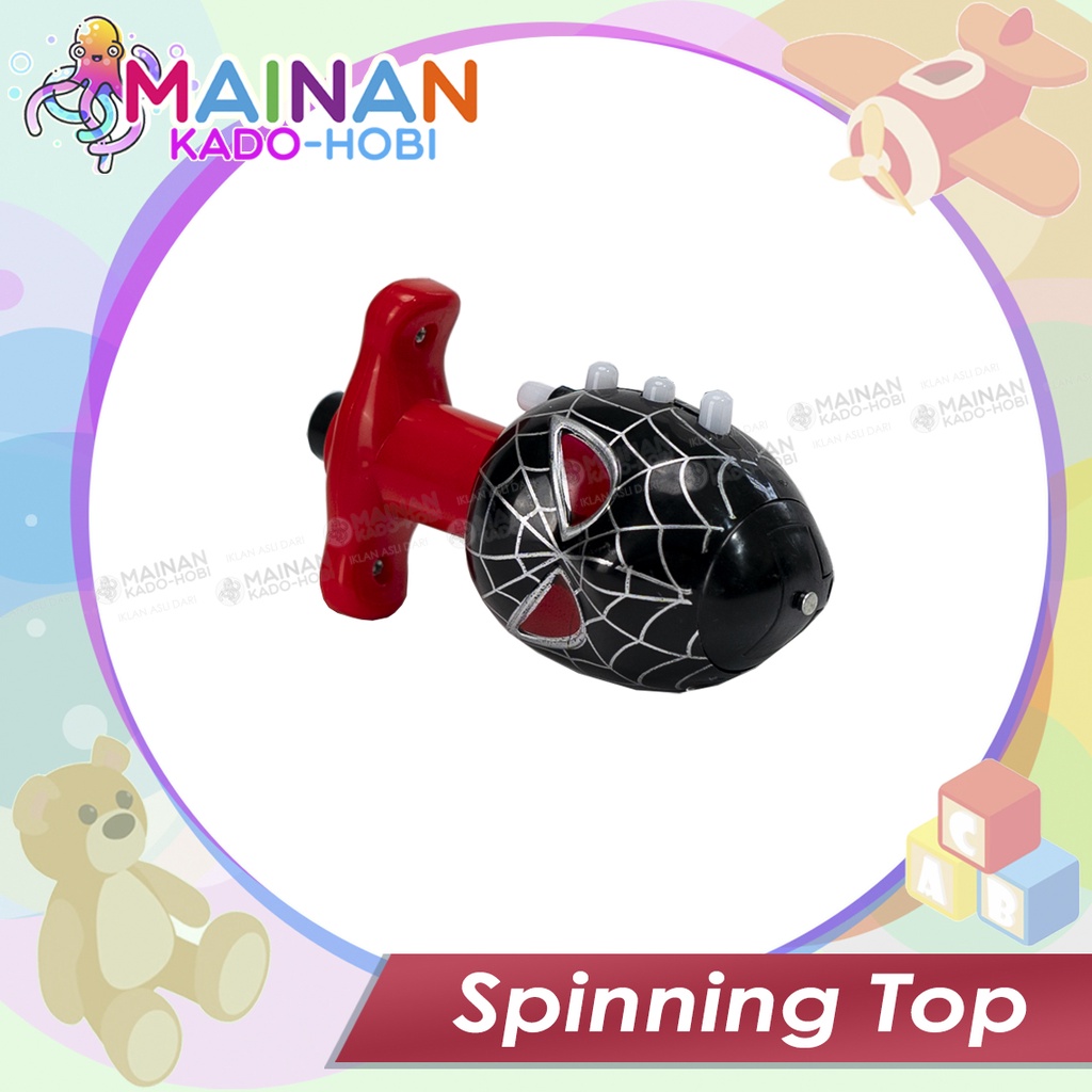 MAINAN EDUKASI ANAK GANGSING PUTAR LAMPU LED KARAKTER KARTUN SUPERHERO SPINNING TOP