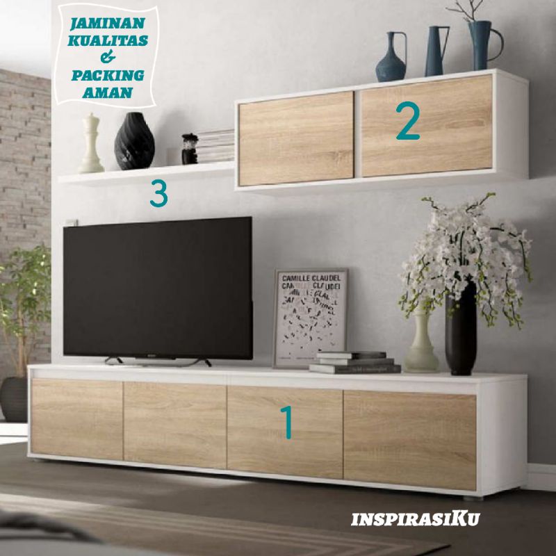 meja tv minimalis + rak dinding ambalan 1,set #buffet TV5