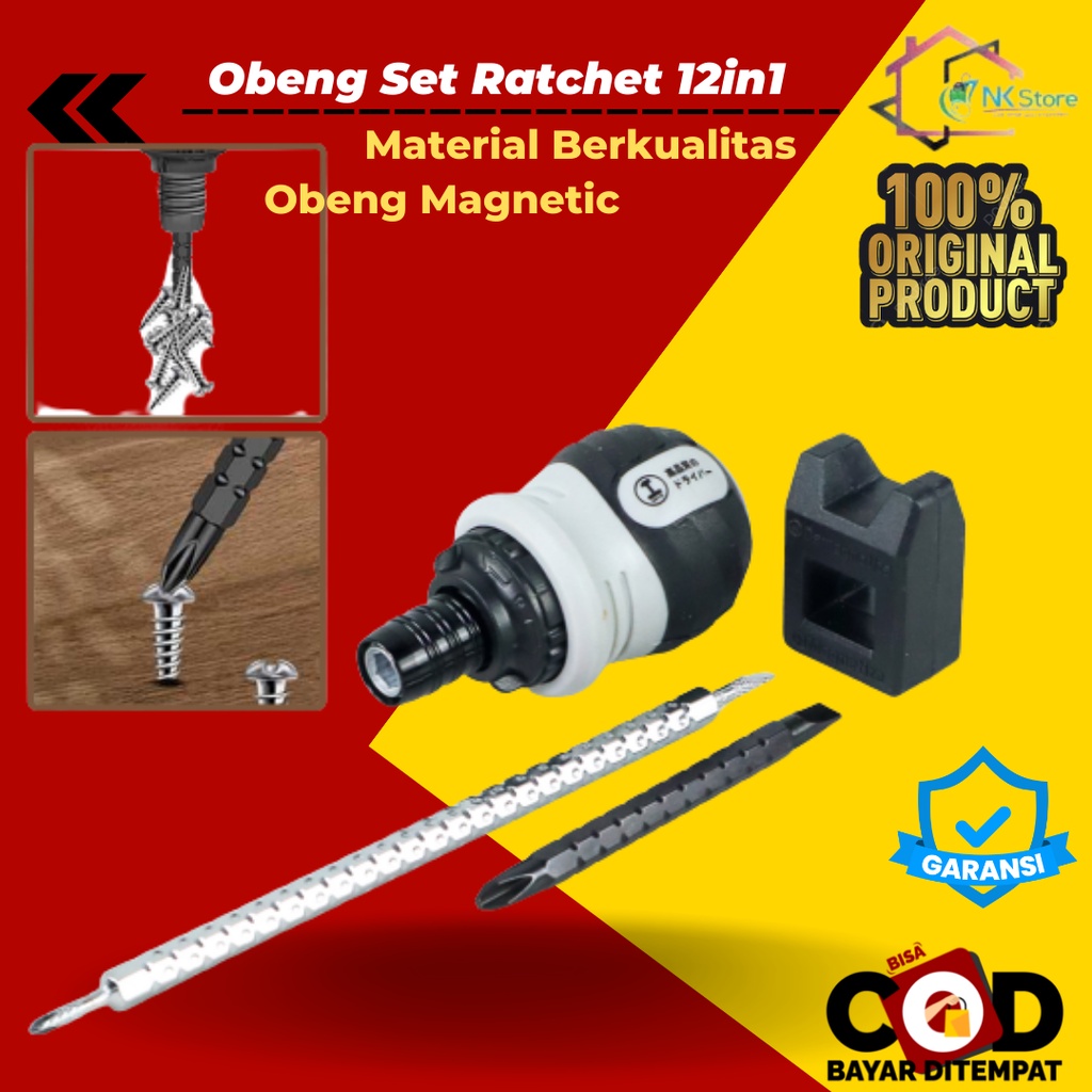 12in1 Obeng Set Ratchet Bolak Balik Magnet Kuat Screwdriver Household Repair Tools 12 in 1 - GR12