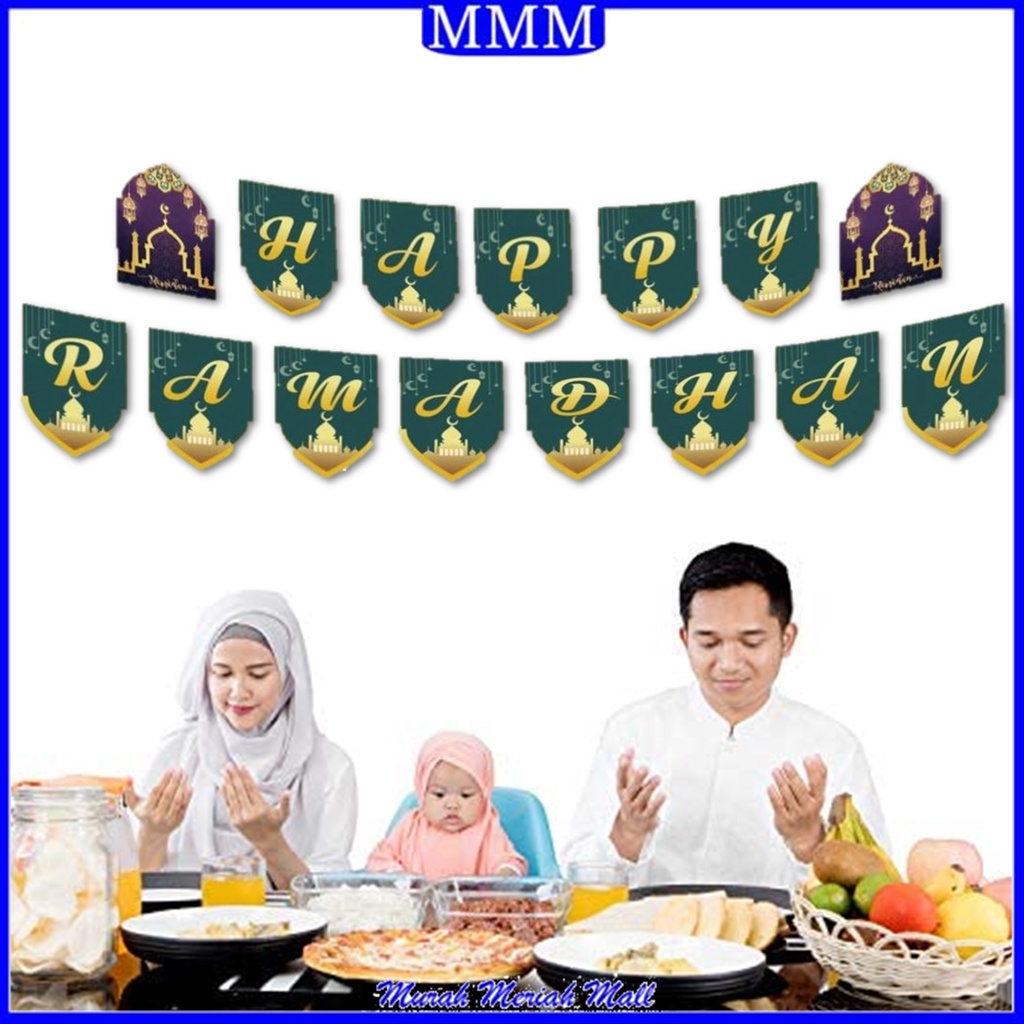MMM Banner Flag Set Happy Ramadhan Bunting Warna Warni Backdrop Lebaran Dekorasi Hari Raya Murah