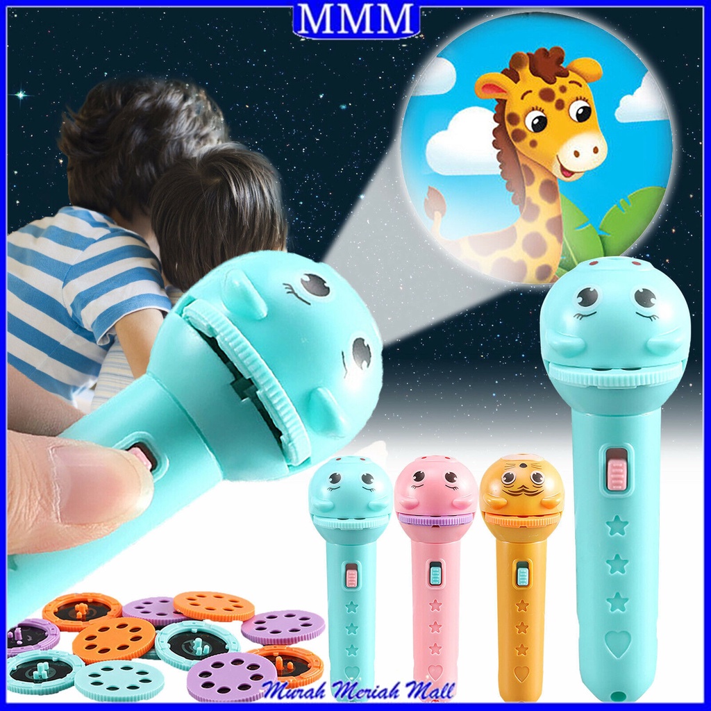 MMM Senter Proyektor Anak Karakter Hewan Fun Flashlight Mainan Proyektor Dengan 3 Piringan X 8 Model Gambar Mainan Edukasi