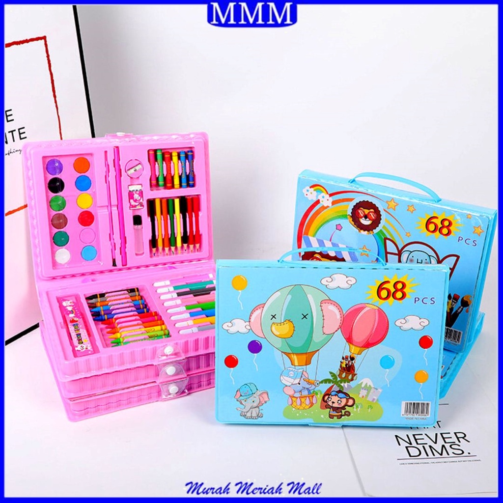 MMM Drawing Set 68Pcs Oil Pastel Crayon 68 IN 1 Set Krayon Mewarnai dan Melukis Lengkap dengan Cat Air Alat Mewarnai Anak Anak Bentuk Koper