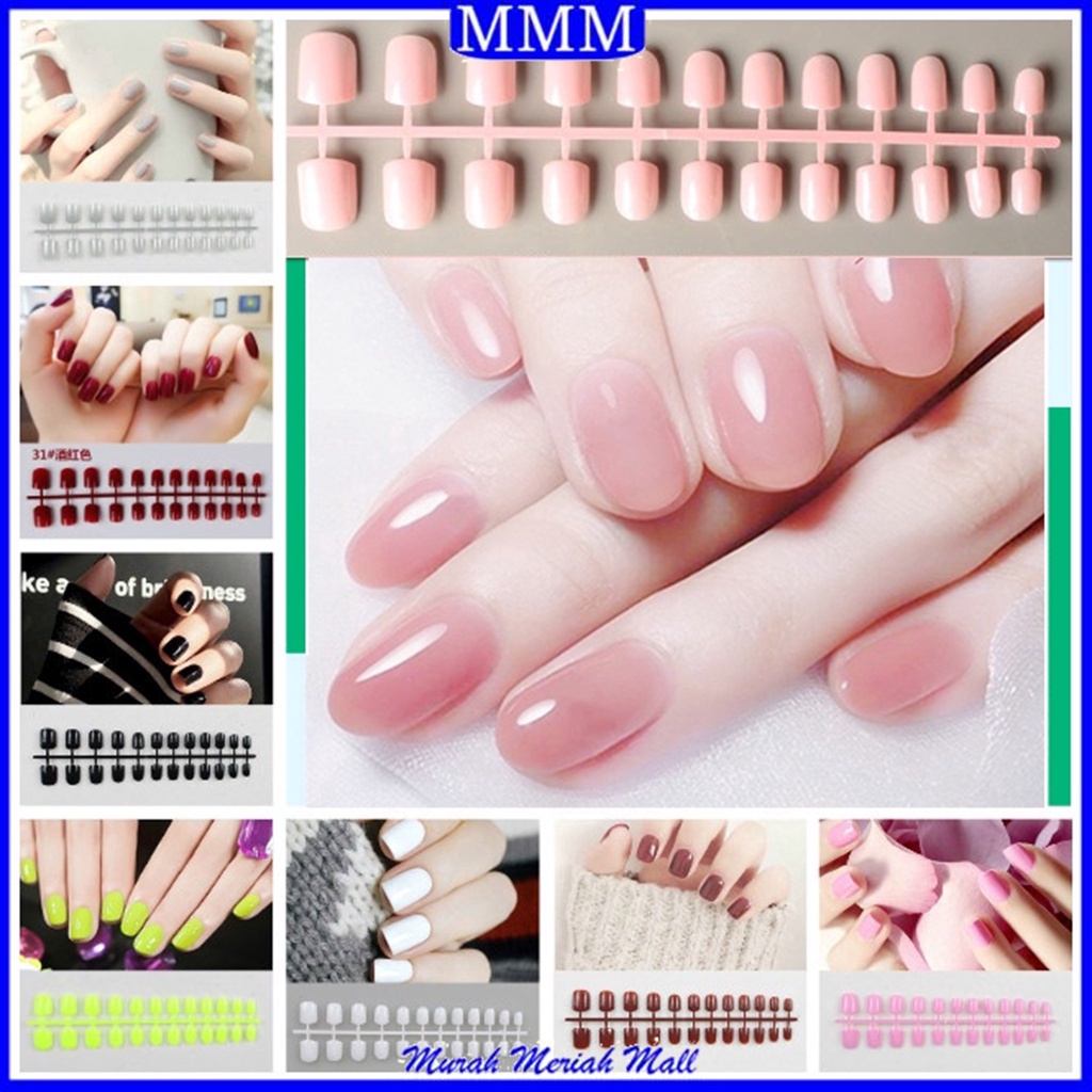 MMM 24Pcs Kuku Palsu Motif Kartun Sudah Ada Lem Cair 24 Pcs Fake Nail Karakter Manicure Nail Stickers Wedding Pengantin Fake Nails Murah Import