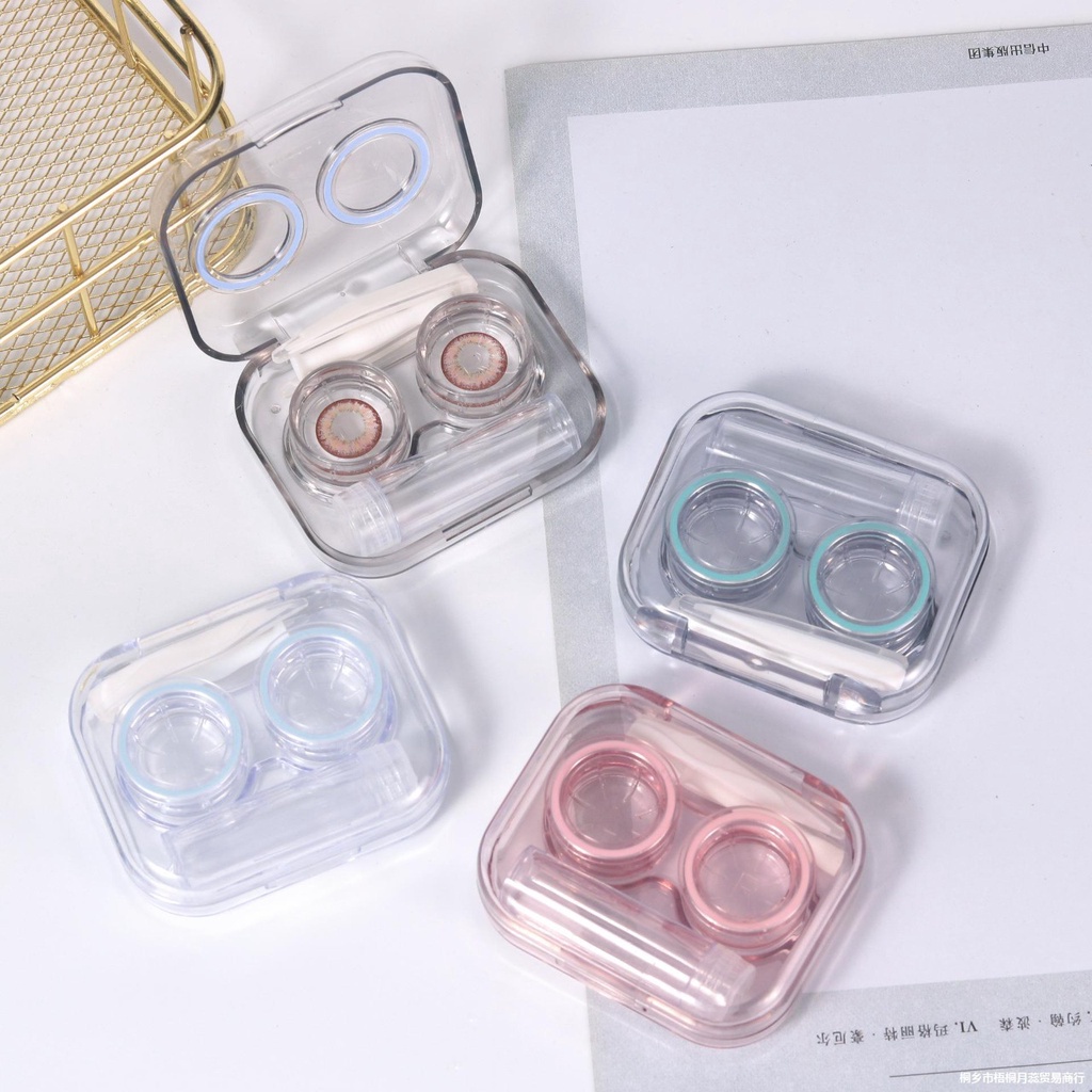MMM Tempat Penyimpanan Lensa + Penjepit + Tongkat Softlens Case Bening Plastik Tempat Softlens Bening Satu Set Tempat Kontak Lensa Mata Import