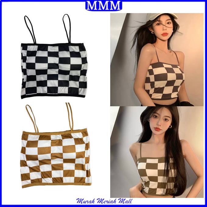 MMM Tanktop Wanita 6557 Motif Kotak Bra Wanita Model Papan Catur Pakain Dalam Wanita Crop Top Rajut Ala Korea Murah Import