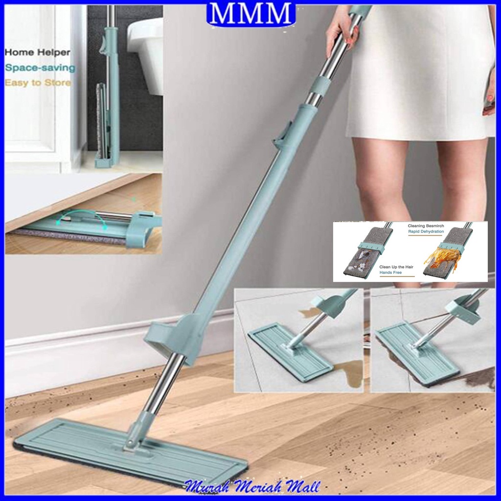 MMM Alat Pel Praktis Lantai Tarik Ultra Mop Cleanze Pembersih Lantai Flat Mop Ajaib Putar 360 Derajat Free Kain