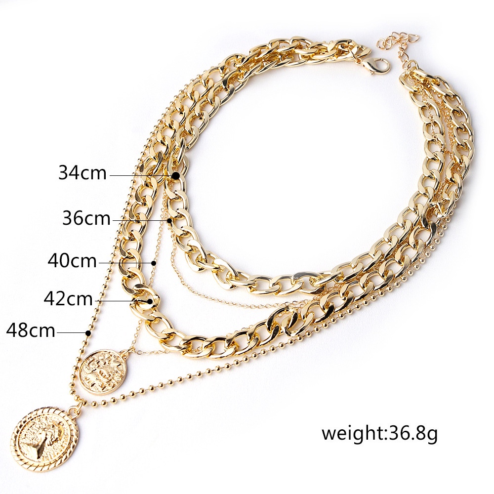 MMM Kalung Choker Rantai Gold Koin Multilayer 6515 Kalung 5 Layer Coin Necklace Aksen Mutiara Gaya Vintage Wanita Murah Import