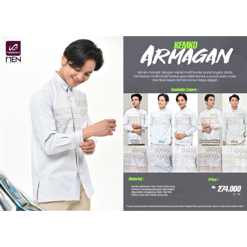 RABBANI - kemko armagan kemko lengan panjang putih - baju koko putih - kemko rabbani putih