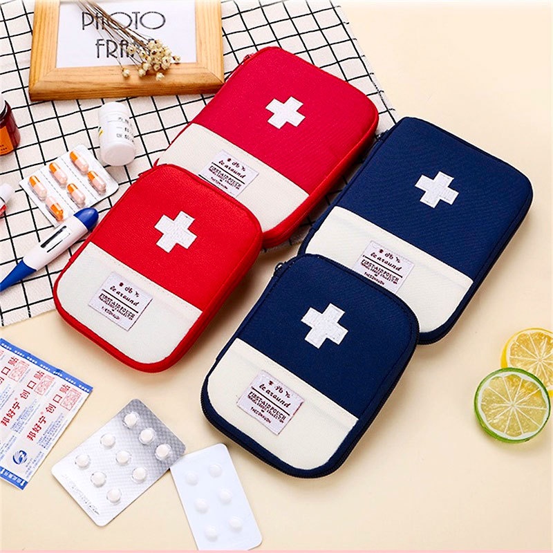 MMM Tas P3K Mini Bentuk Persegi Tempat Kotak Obat Bag Organizer Medicine Bag First Aid Travel Medicine Pouch Tas Obat Mini Ala Korea Murah Import