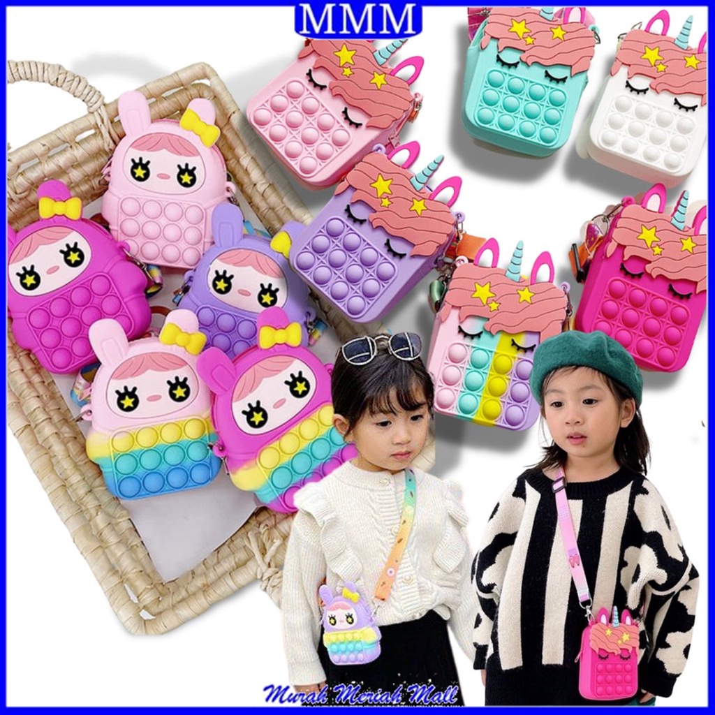 MMM Tas Selempang Anak Pop It Unicorn Bubble Fidget Push Toys Sling Bag Anak Popit Wallet Cross Bag Untuk Anak Anak Dan Dewasa Murah Import