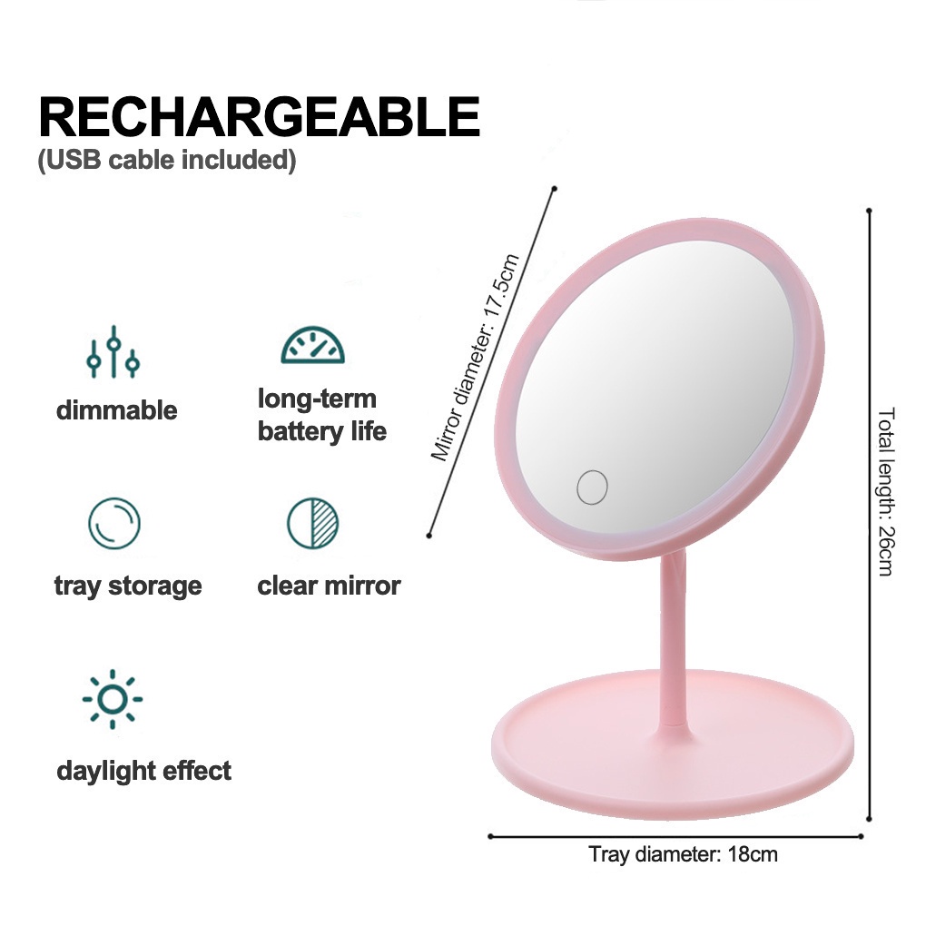 MMM Cermin LED Touch Sensor Bulat Kaca Rias Make Up Mirror Led Light Zoom Touch Screen Aesthetics Portable Design Import Murah