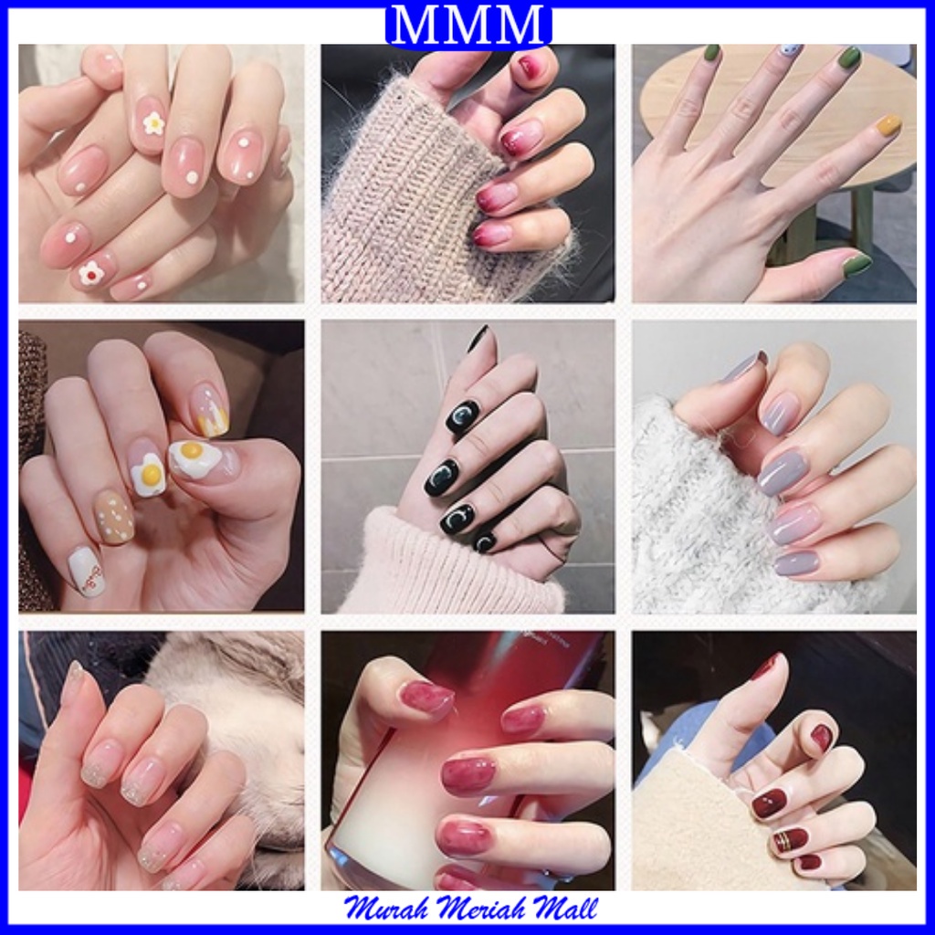 MMM 24Pcs Kuku Palsu Motif Kartun 24 Pcs Fake Nail Karakter Manicure Nail Stickers Wedding Pengantin Murah Import