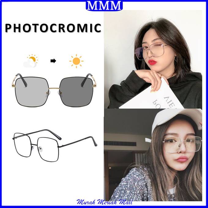 MMM Kacamata Photocromic Wanita Anti Radiasi Persegi Besar 6695 Kaca Mata Pria Anti Silau Sunglasses Korean Style Photochromik Murah Import