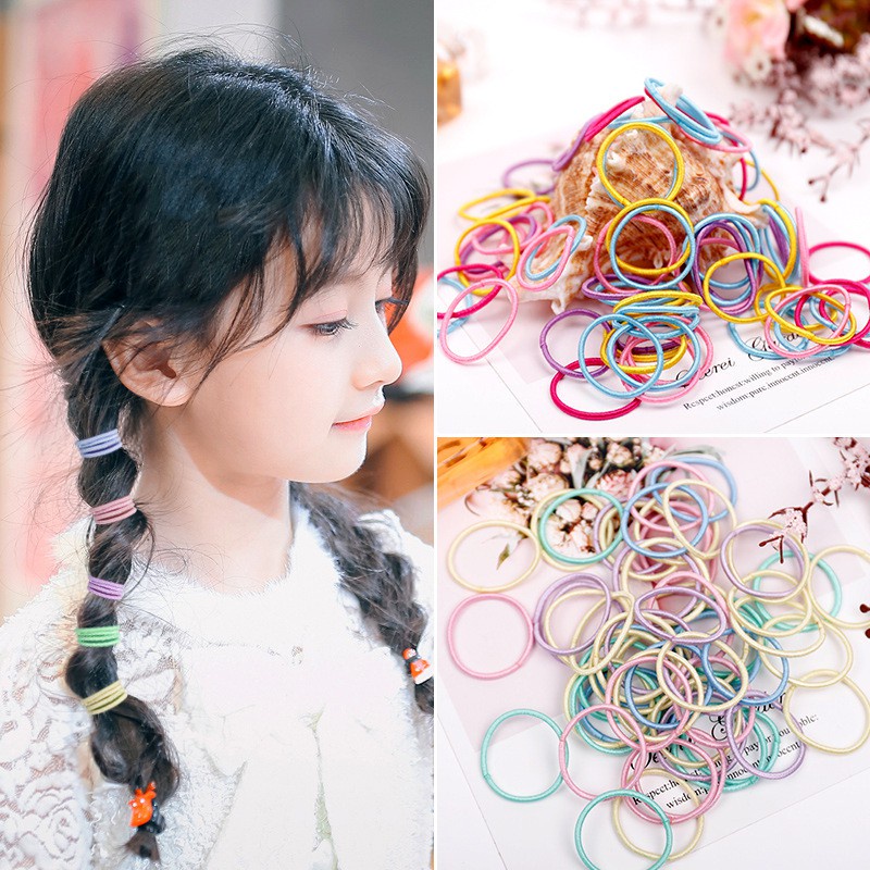 MMM Ikat Karet Rambut Elastis Warna 100Pcs Tipis kecil kode 510 Gaya Korea untuk Wanita