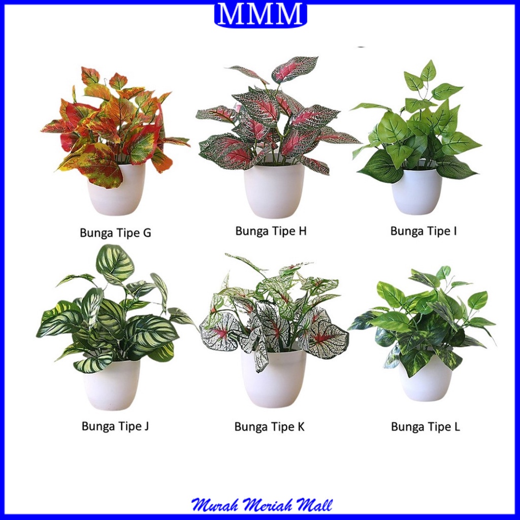 MMM Ornamen Tanaman Daun BUNGA 36 Tanaman Bunga Plastik Pot Tanaman Artifisial Import Murah